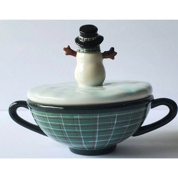 SAKURA Fiddlestix Snowman Portraits FILL-A-BOWL Candy Dish Bowl with LID winter - Picture 6 of 12